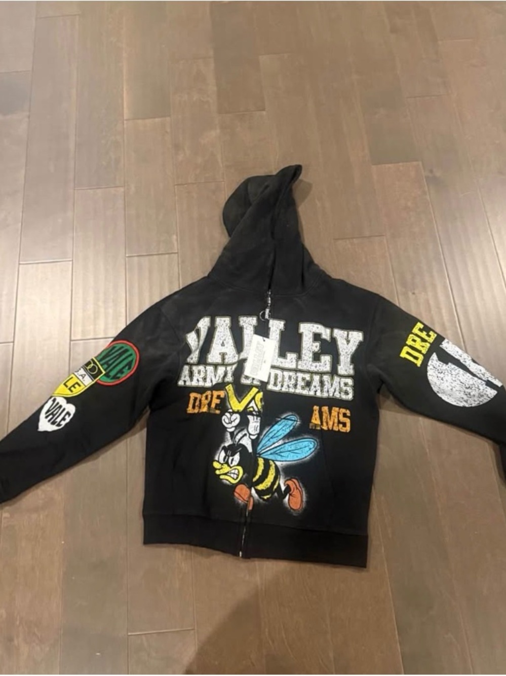 Valley Army Dreams Kids Black Hooded Sweatshirt with Bee Graphic